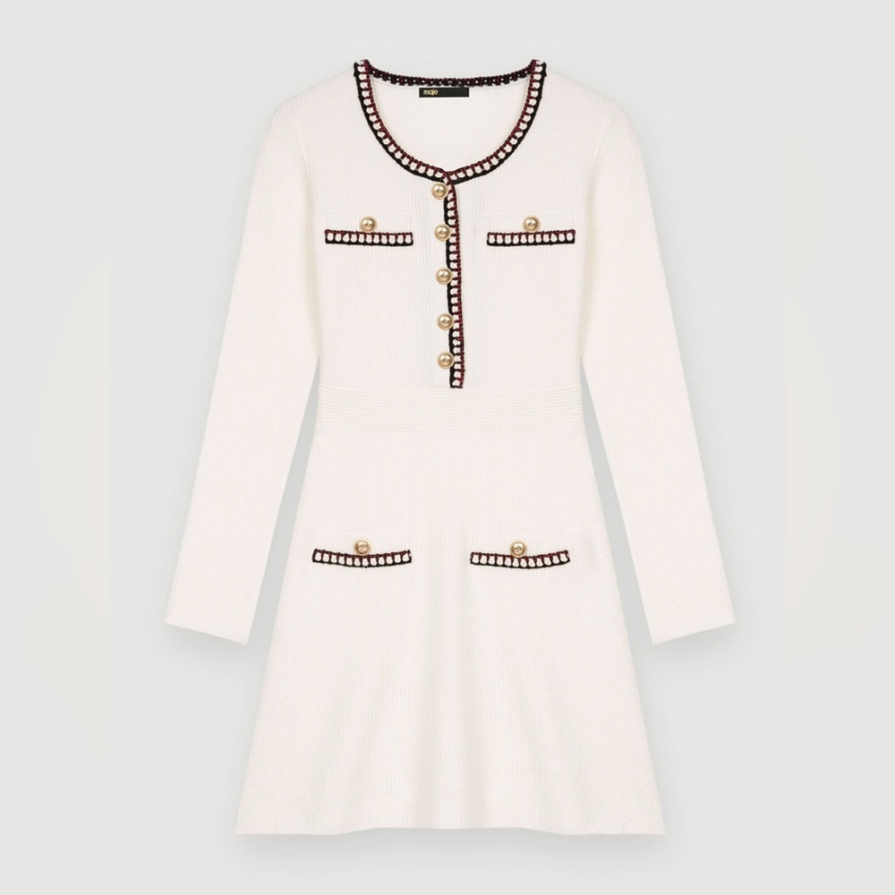 Maje Contrast Rib Knit Dress in White